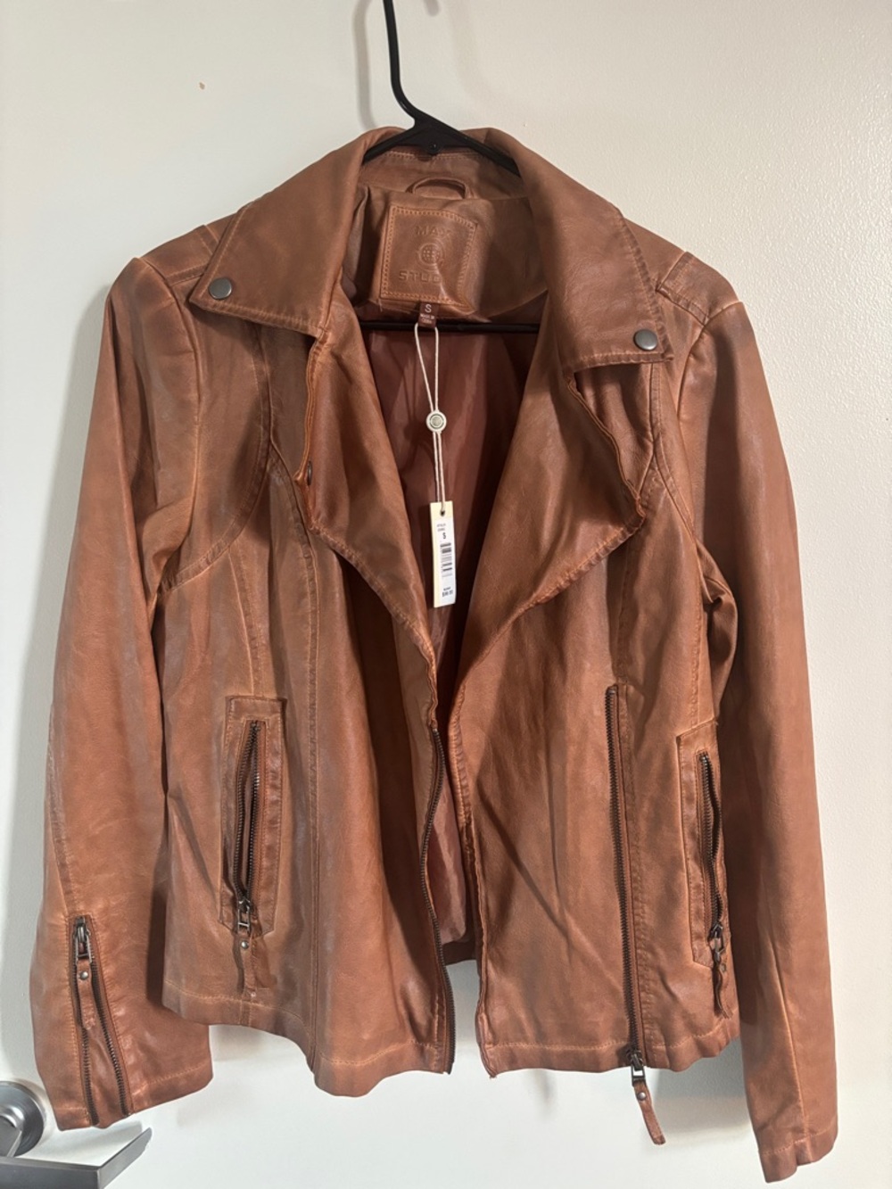 Women's Brown Leather Moto Jacket - lightweight tan finish
